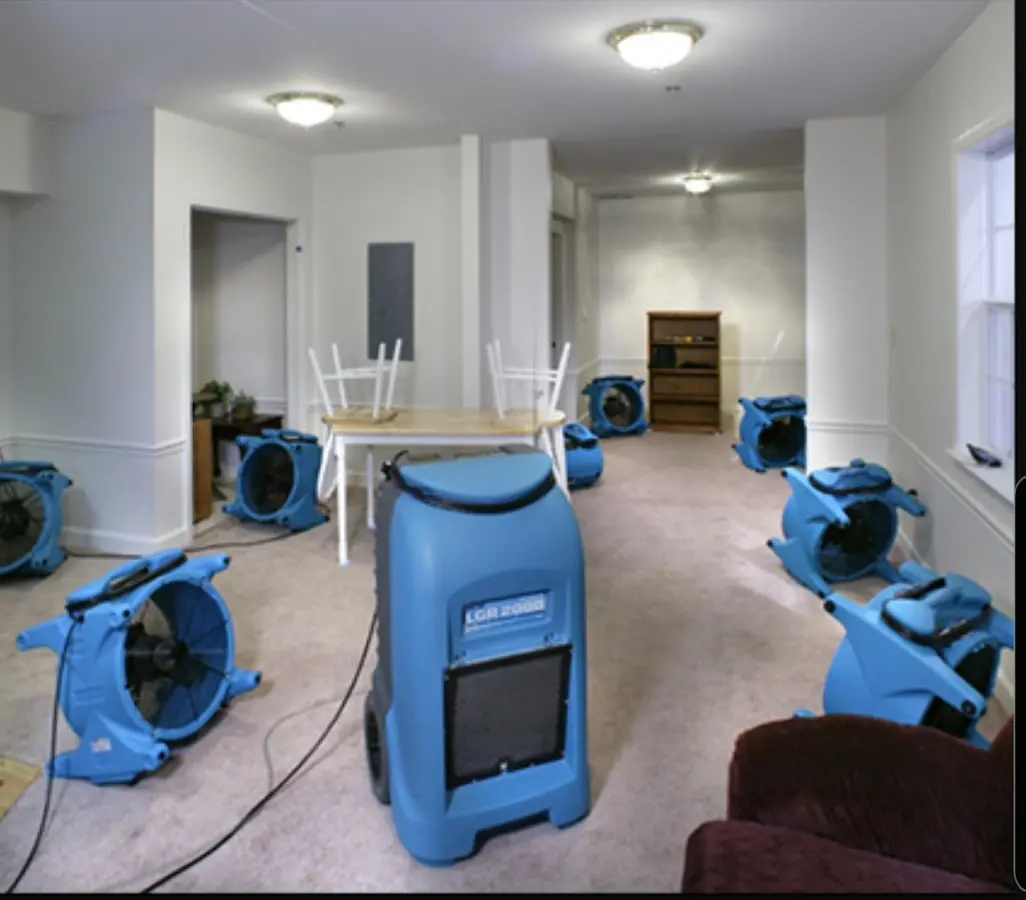 Air movers and dehumidifier setup for Water Damage Restoration in Mount Vernon